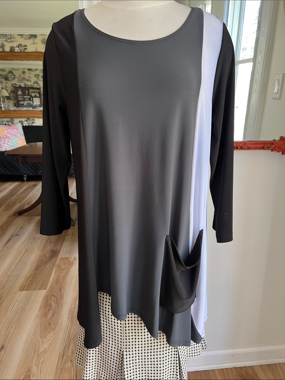 Black, gray and White Colorblock Long-Sleeve Women's Tunic  by Sun Kim